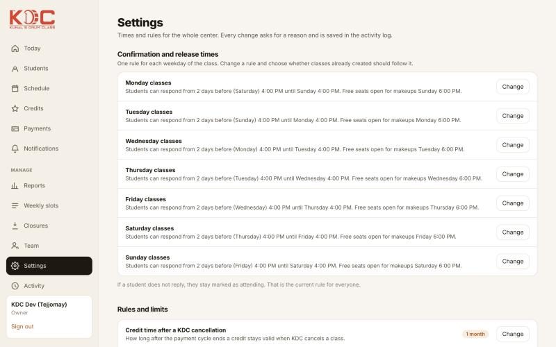 The admin panel
