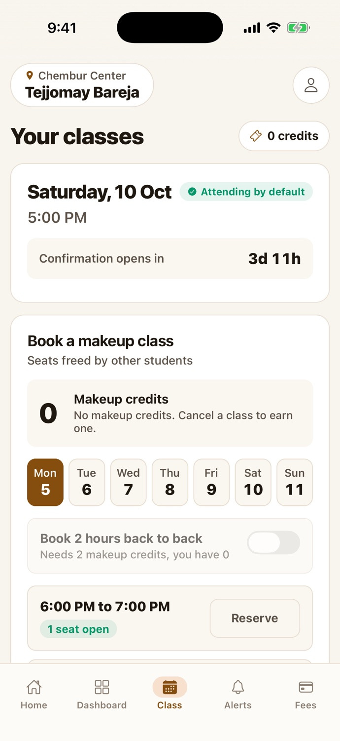 The makeup booking screen