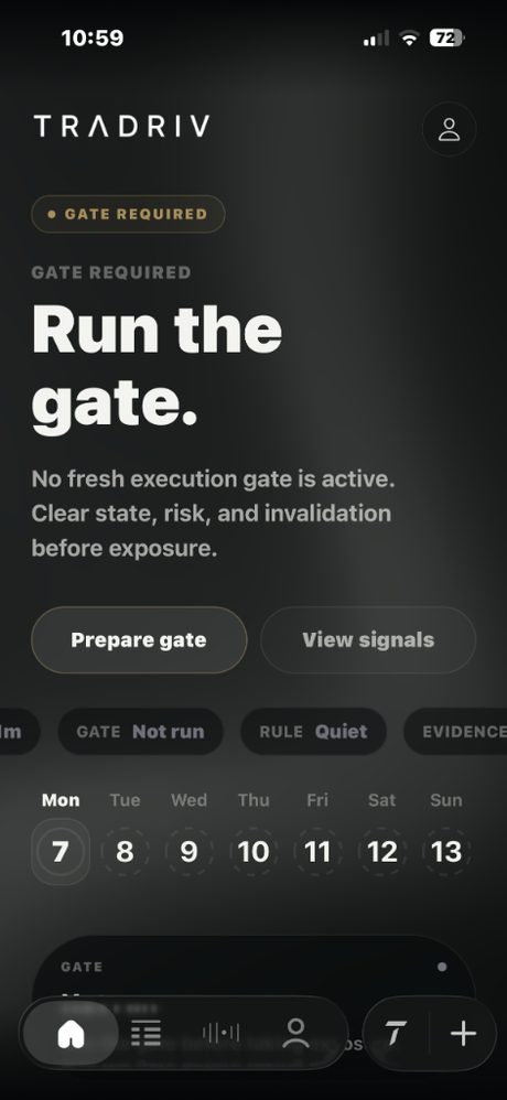 Tradriv pre-trade gate screen